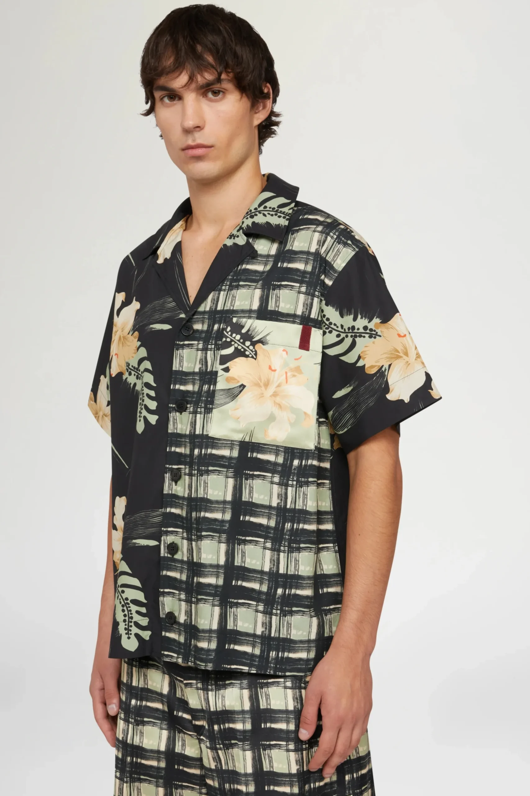Clearance Camicia stampa Floreale e Quadri Uomo Uomo