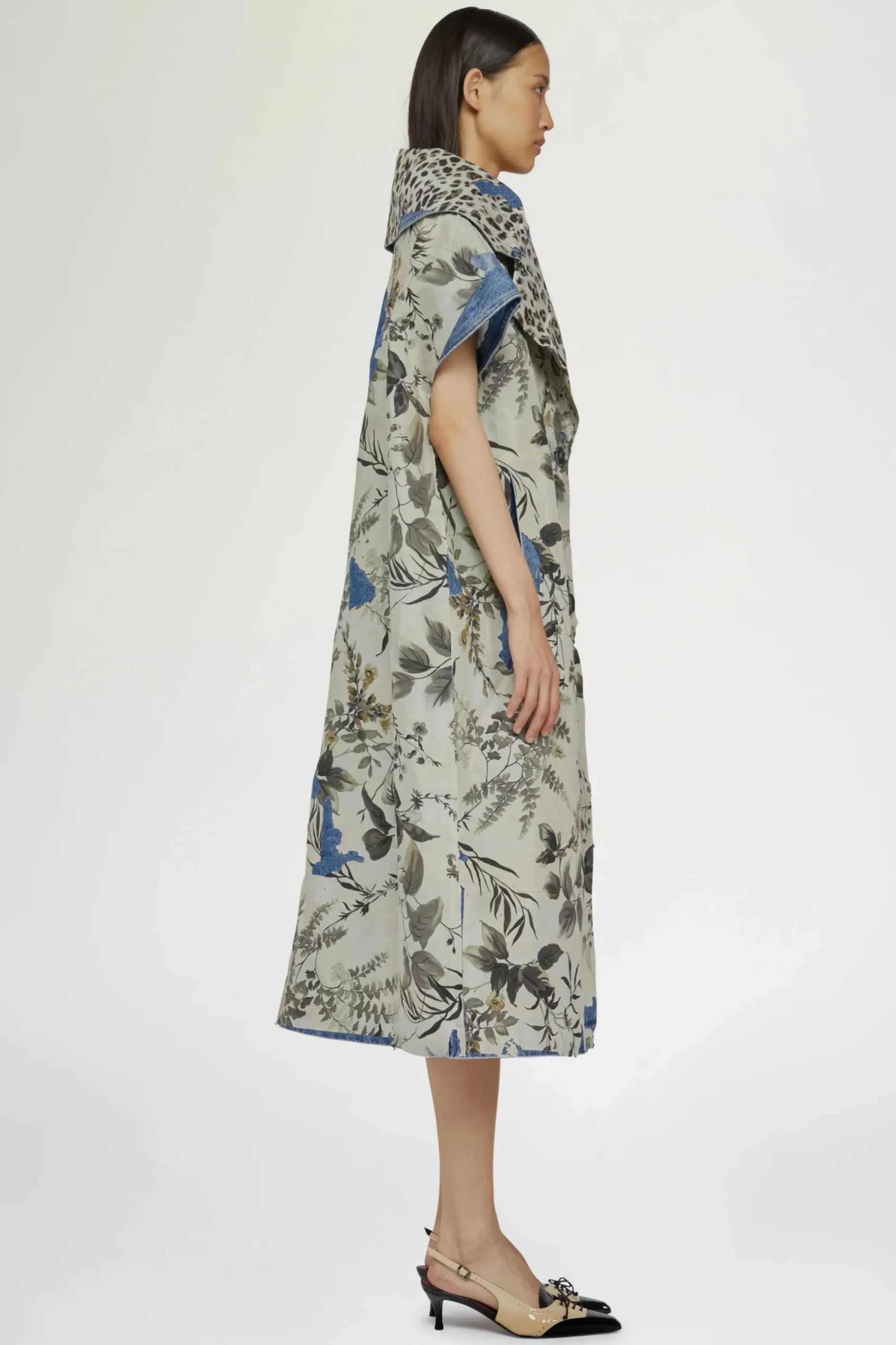 Hot Cappotto in Denim Stampa Tropicale Donna Giacche E Capispalla