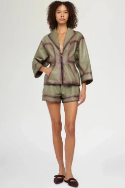 Clearance Giacca di Pelle Verde Donna Giacche E Capispalla