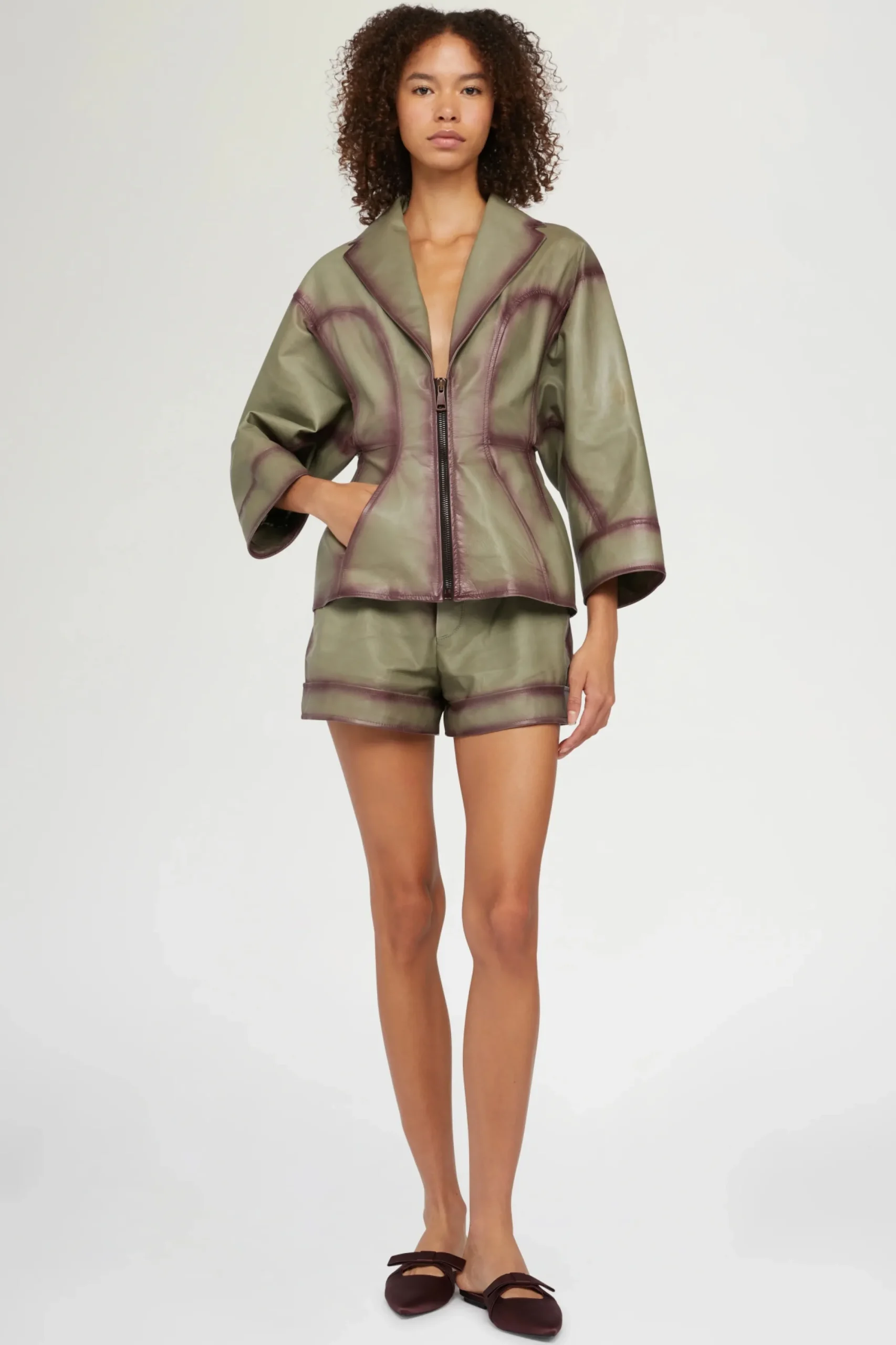 Clearance Giacca di Pelle Verde Donna Giacche E Capispalla