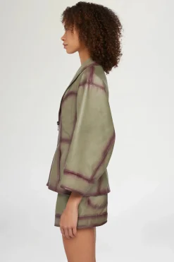 Clearance Giacca di Pelle Verde Donna Giacche E Capispalla