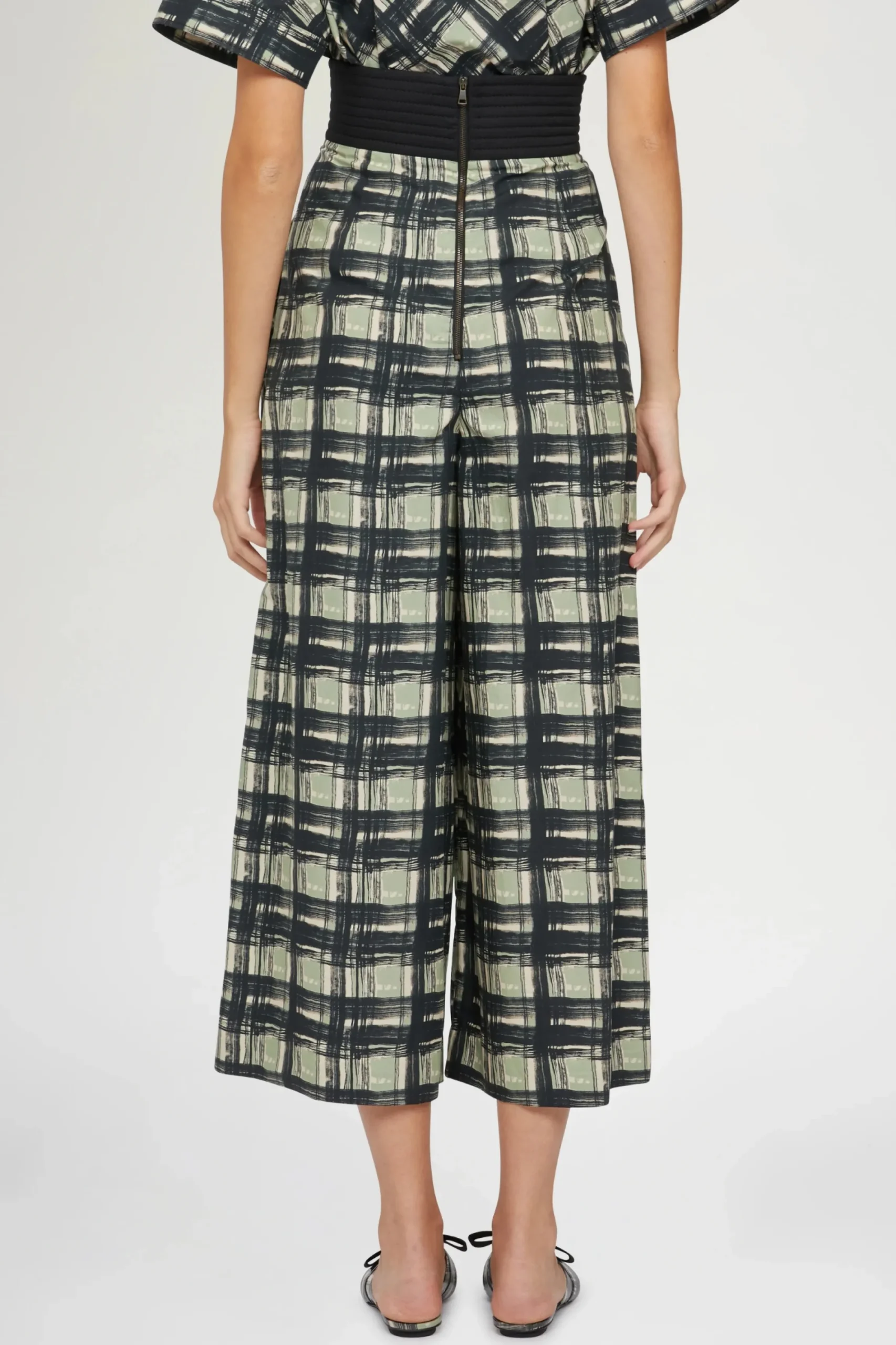 Outlet Pantaloni a Gamba Larga Quadri Donna Pantaloni