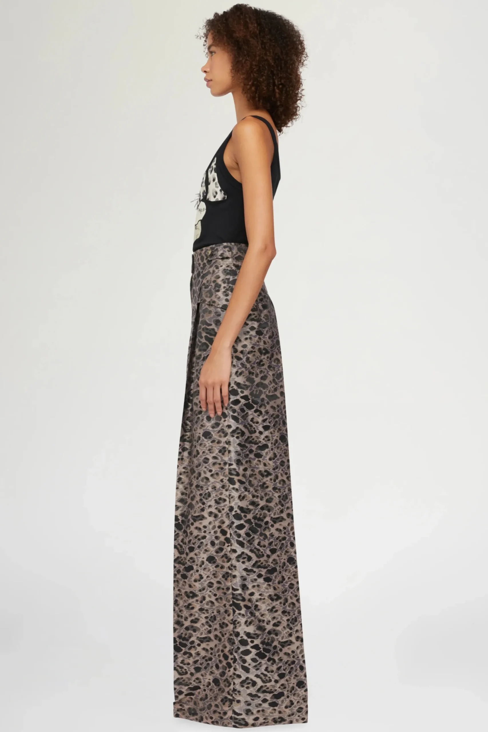 Fashion Pantaloni Palazzo Stampa Animalier Donna Pantaloni