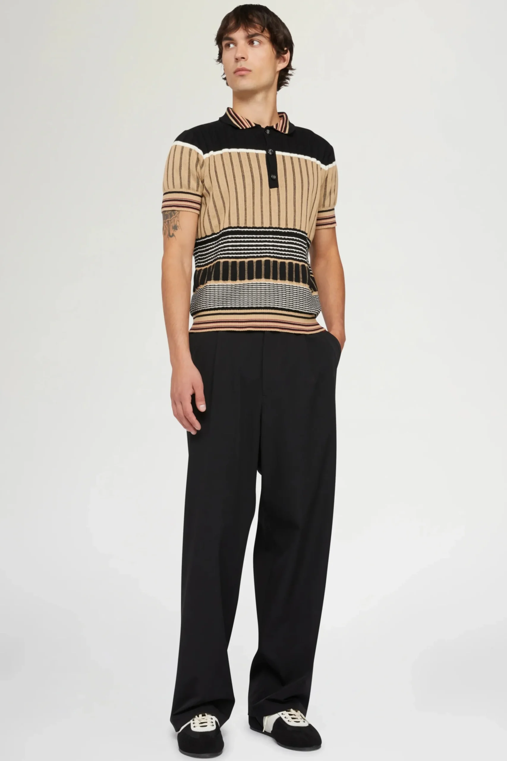 New Polo in Maglia Beige & Nera Uomo Uomo