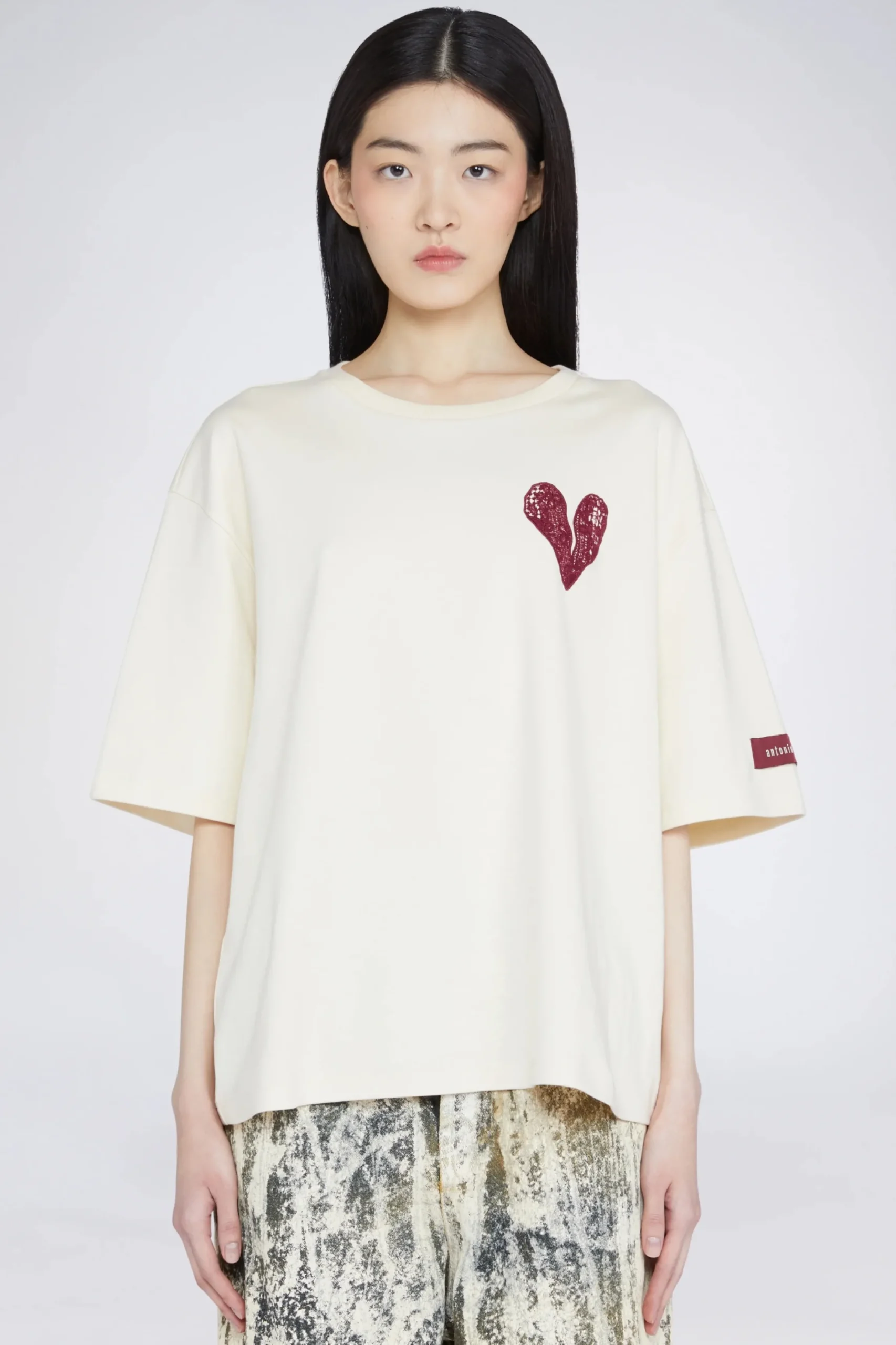 Fashion T-shirt Cuore Crema Donna Magliette E Top
