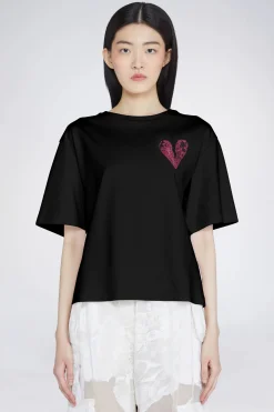 Clearance T-shirt Cuore Nera Donna Magliette E Top