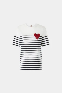 New T-shirt Cuore Spezzato a Righe Donna Magliette E Top