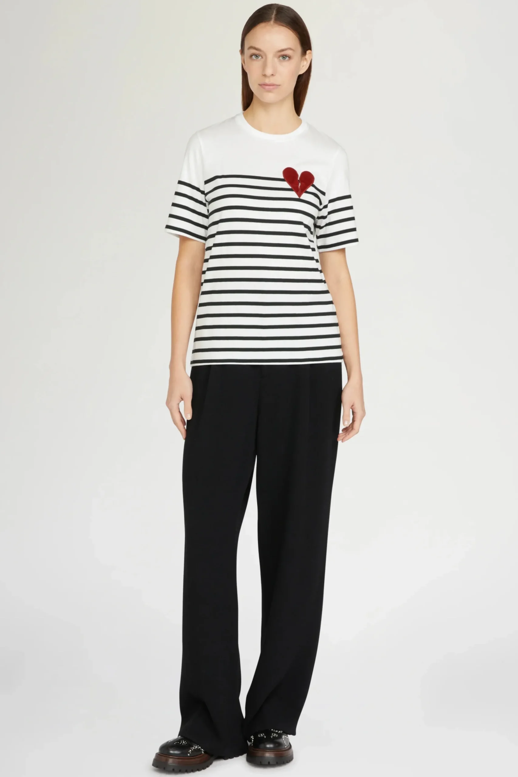 New T-shirt Cuore Spezzato a Righe Donna Magliette E Top