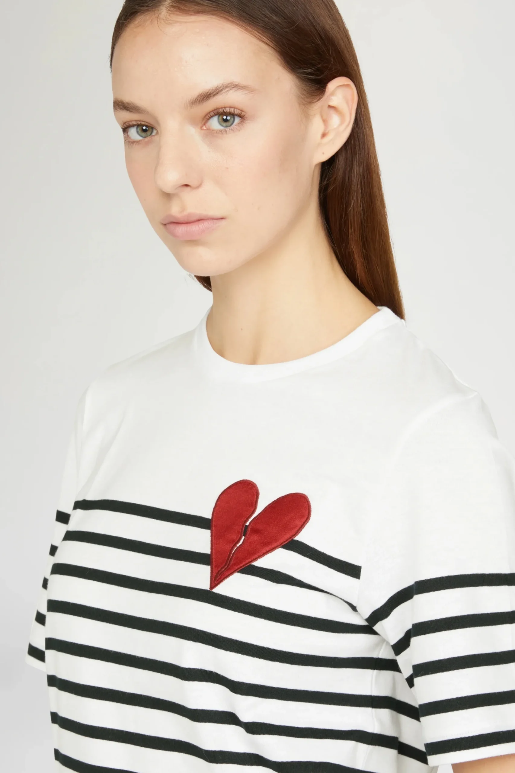 New T-shirt Cuore Spezzato a Righe Donna Magliette E Top